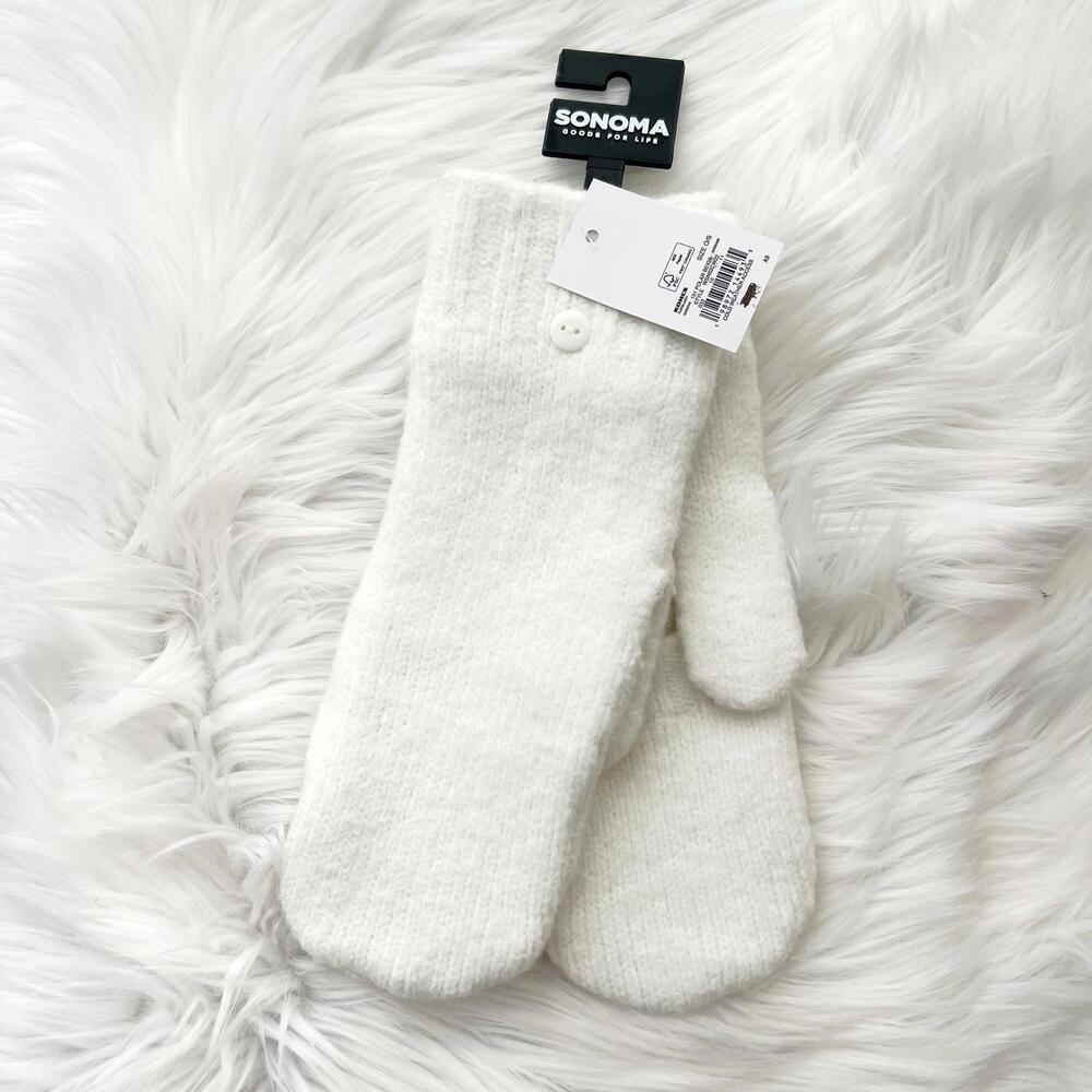 NWT Sonoma - Ivory white convertible lined knit mittens